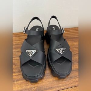 Prada Monolith Black Sandals Size 38